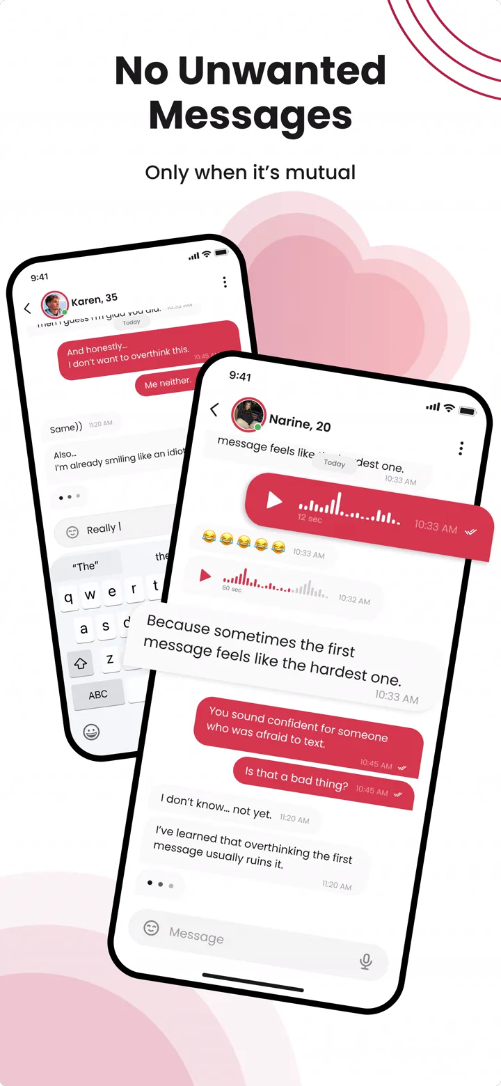 Écran de discussion Jerm Dating : les messages n'arrivent qu'après un like mutuel